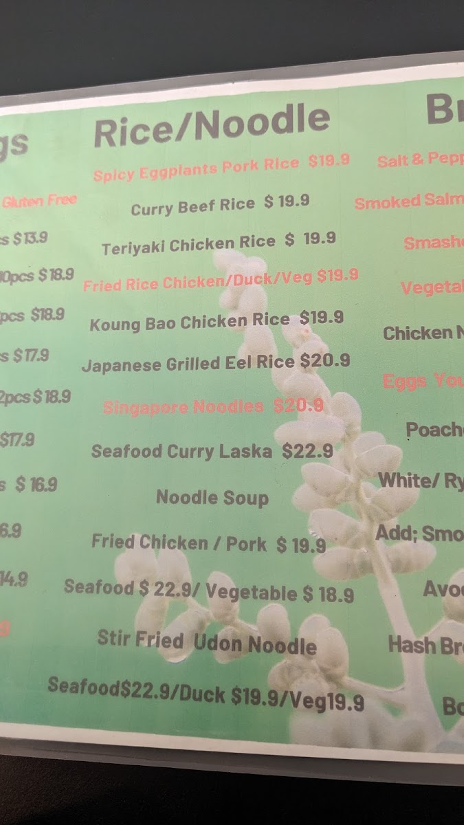 MGA Cafe Restaurant menu board