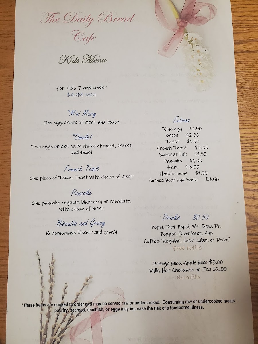 The Daily Bread Cafe menu board
