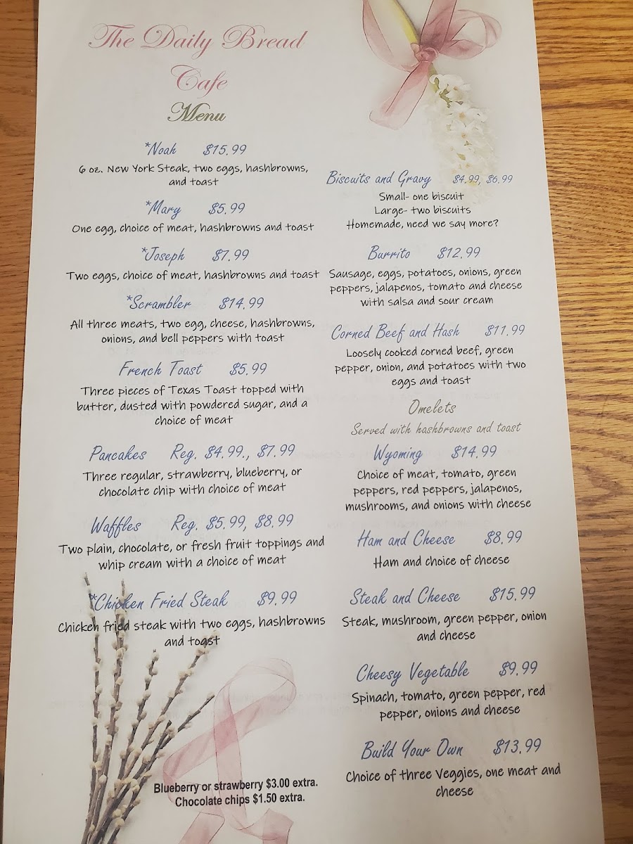 The Daily Bread Cafe menu board