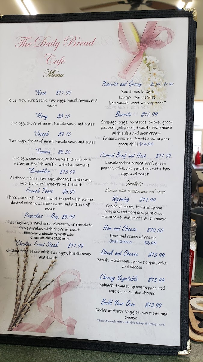 The Daily Bread Cafe menu board