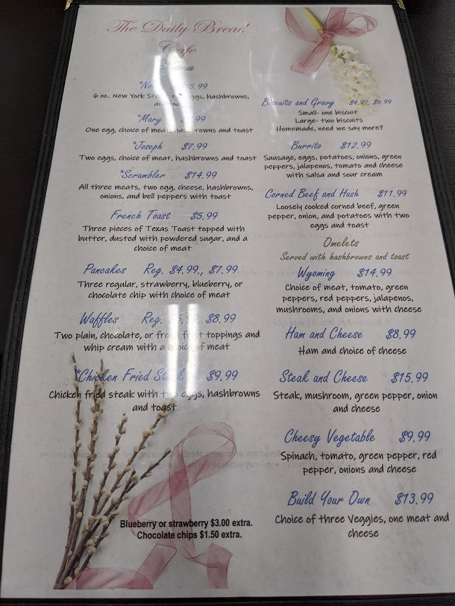 The Daily Bread Cafe menu board