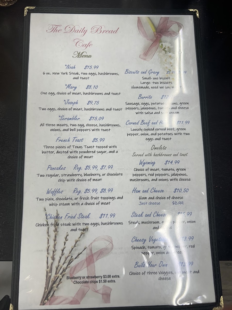 The Daily Bread Cafe menu board