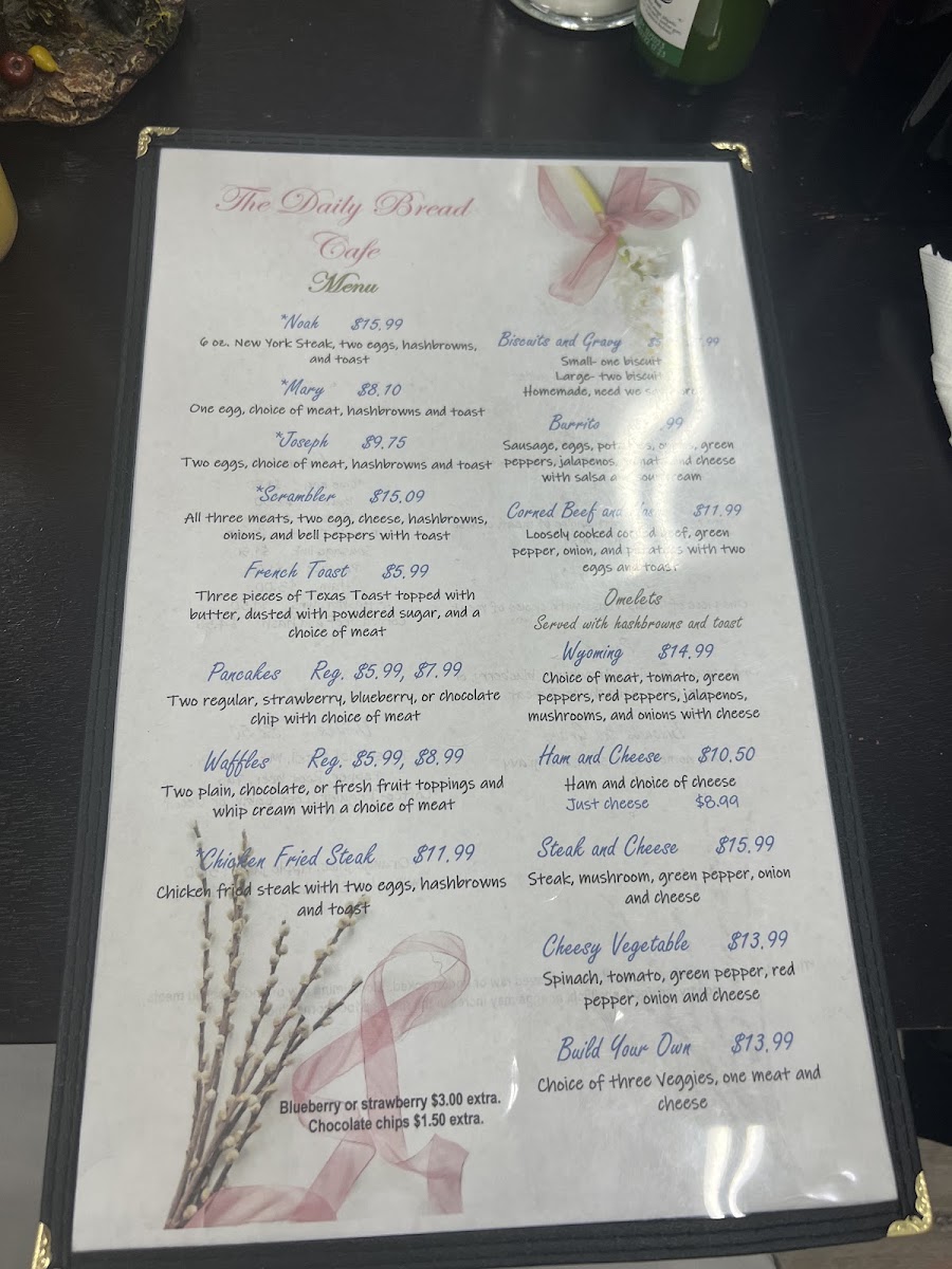The Daily Bread Cafe menu board