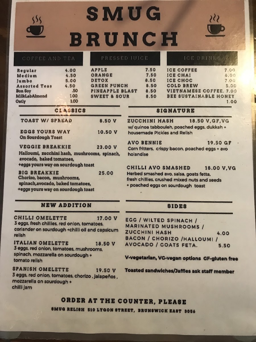 Smug Relish menu board
