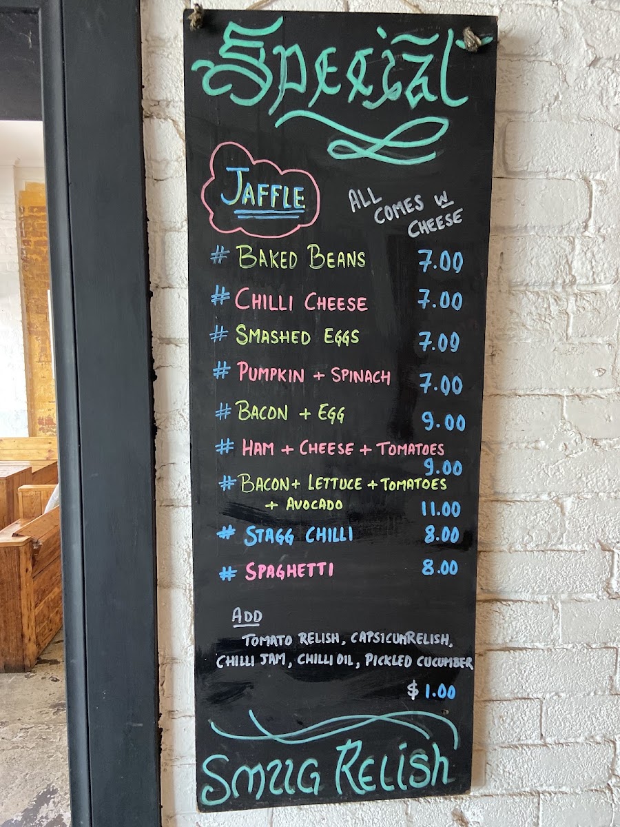 Smug Relish menu board