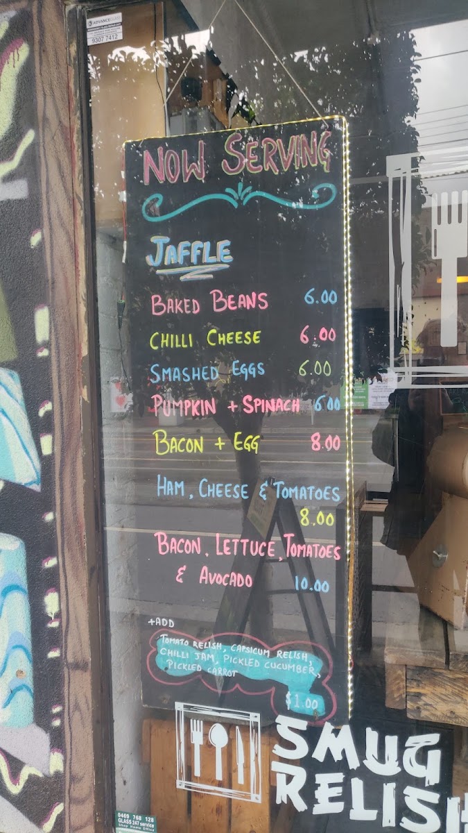 Smug Relish menu board