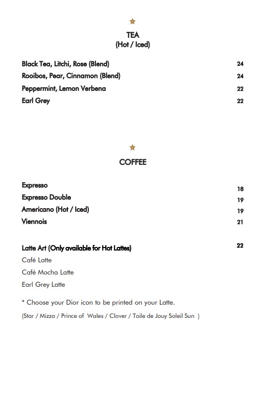 Café DIOR Seoul menu board