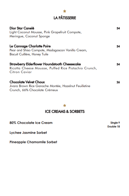 Café DIOR Seoul menu board