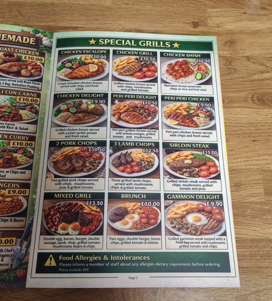 Manor Cafe menu board