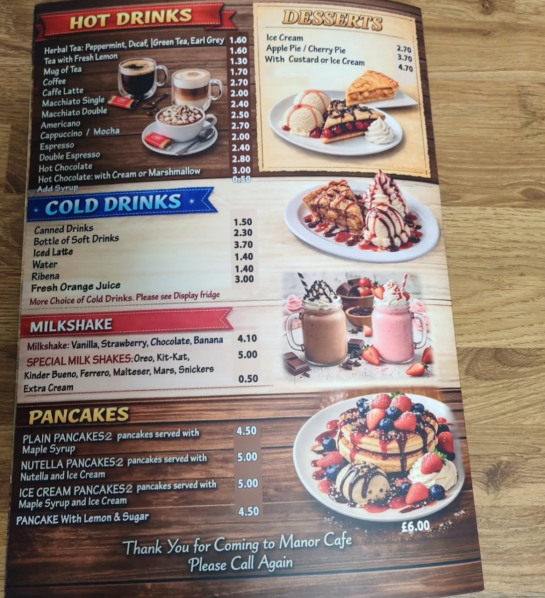 Manor Cafe menu board