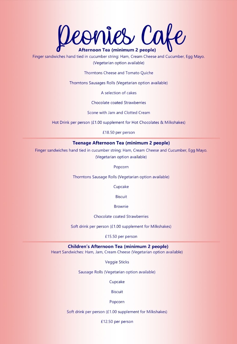 Peonies Cafe menu board