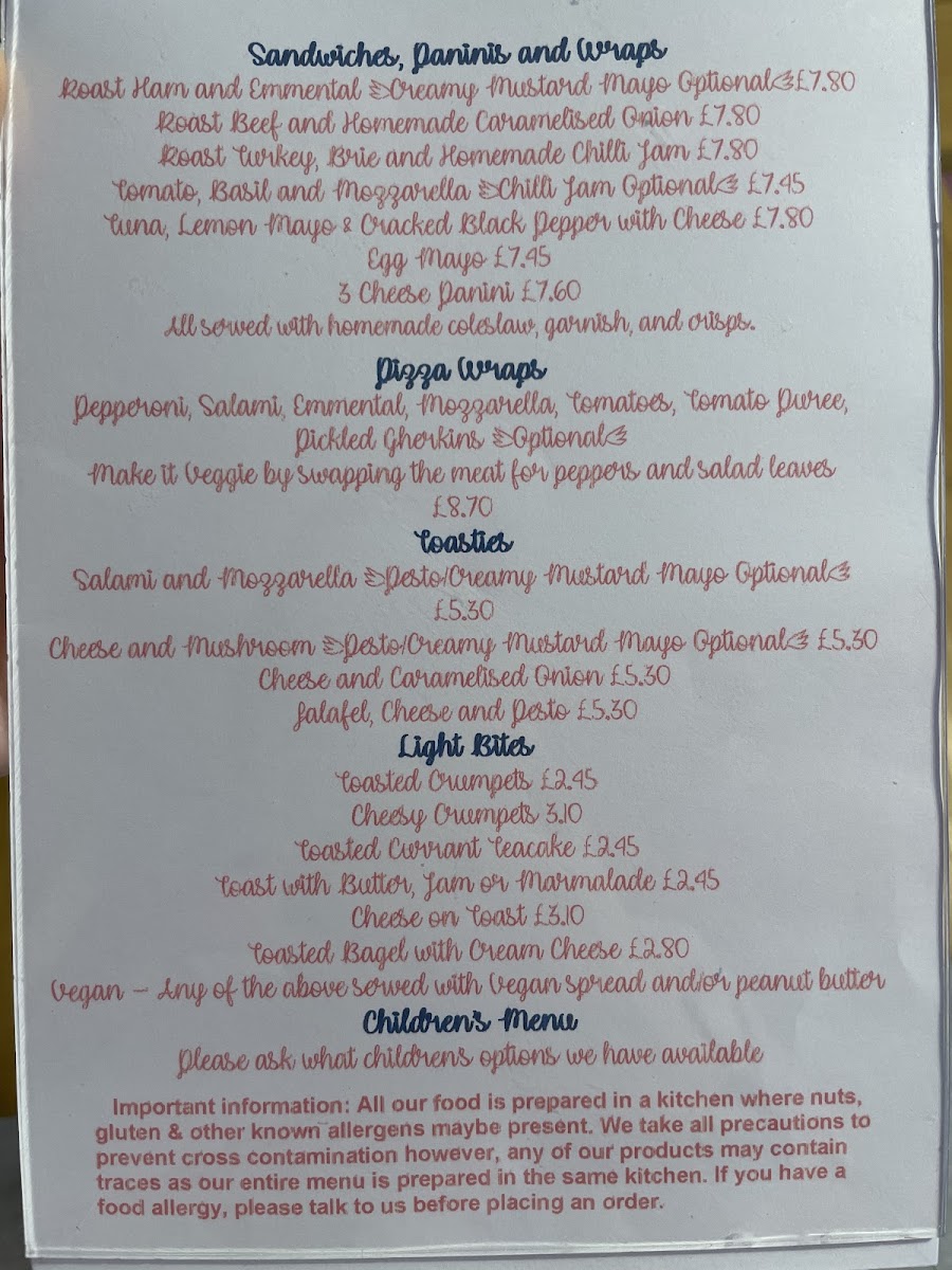 Peonies Cafe menu board