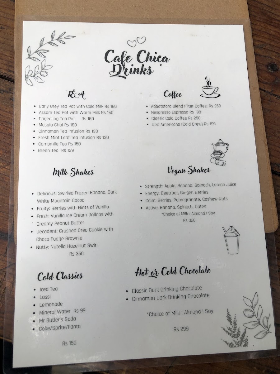 Cafe Chica, Abbotsford Heritage Hotel menu board