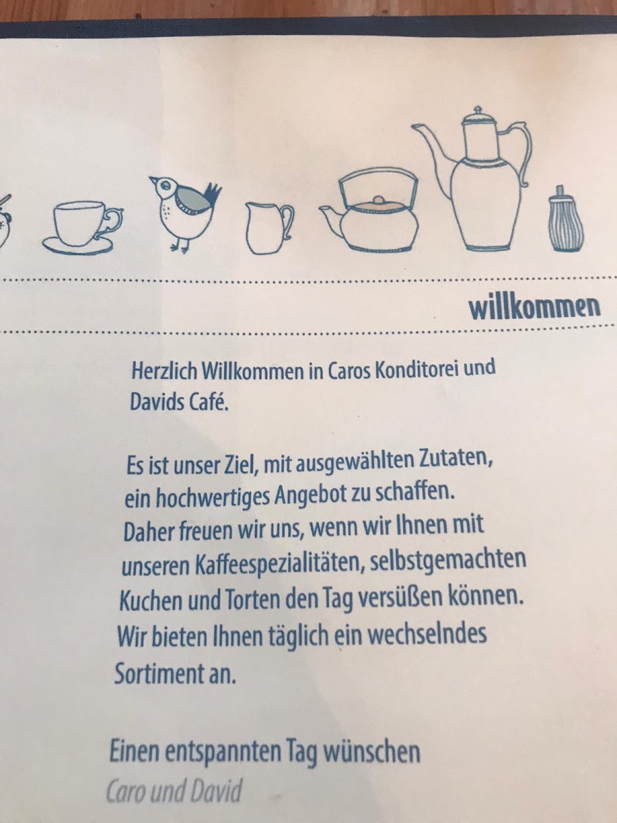 Caros Konditorei und Café menu board