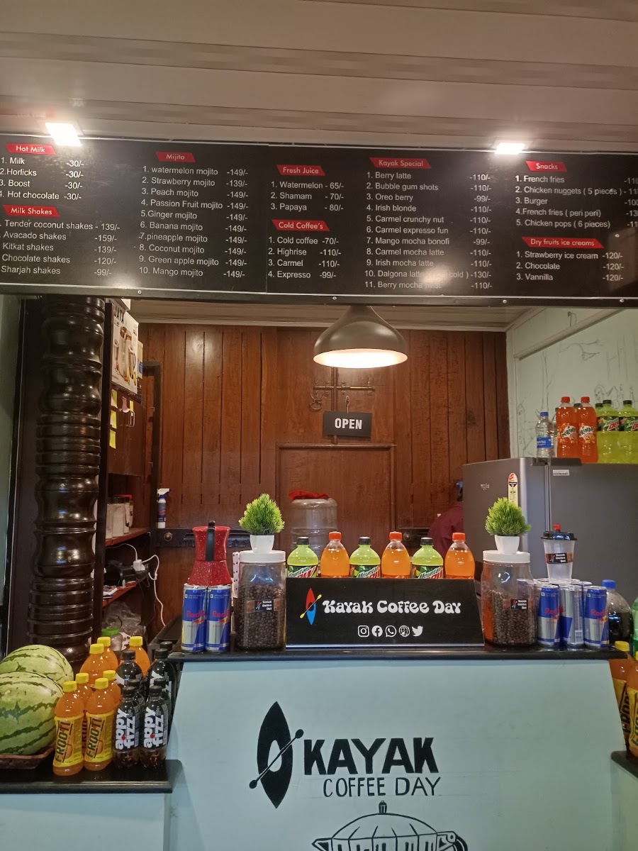 Kayak Coffee Day Alleppey menu board