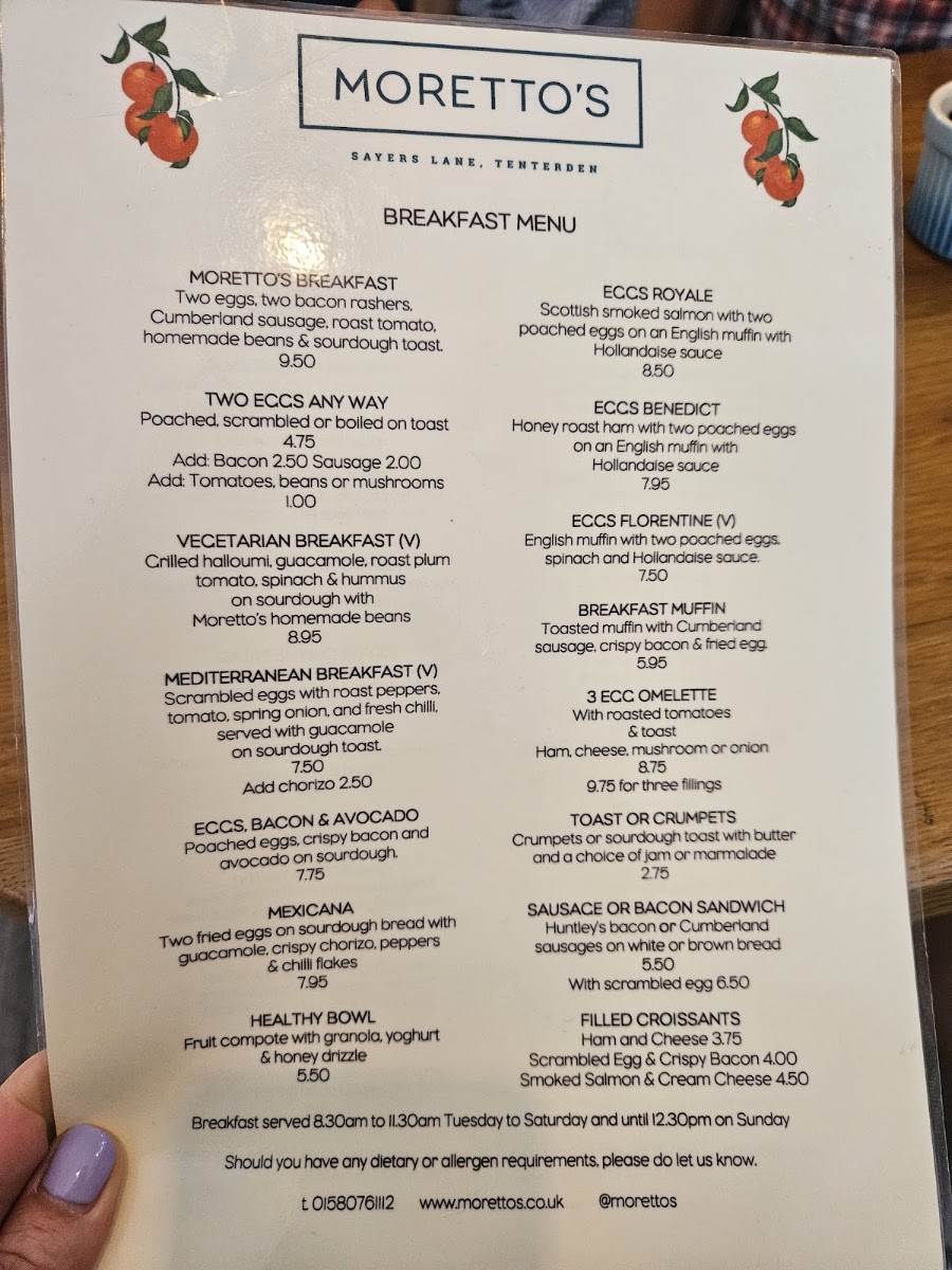 Moretto’s menu board
