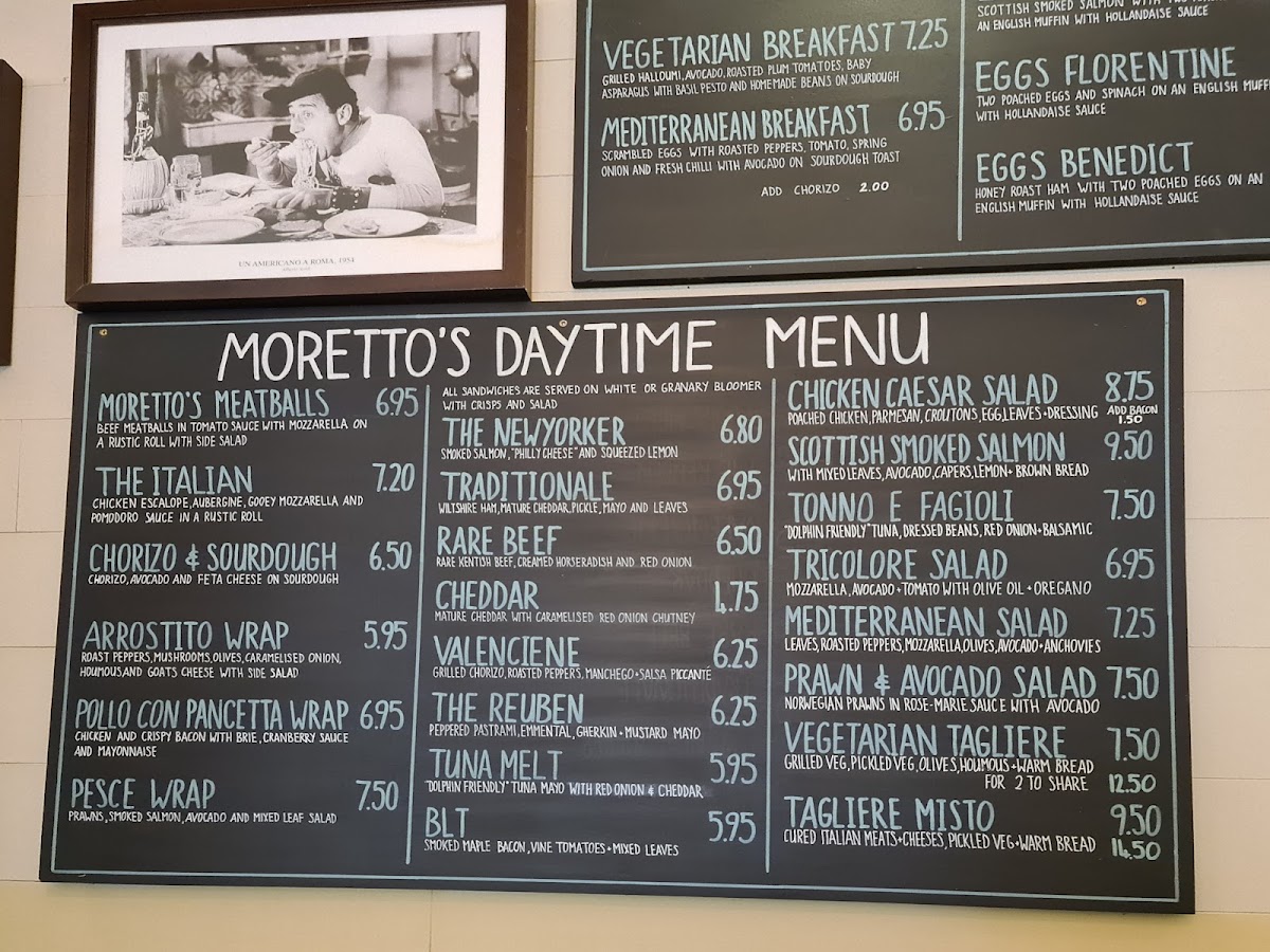 Moretto’s menu board