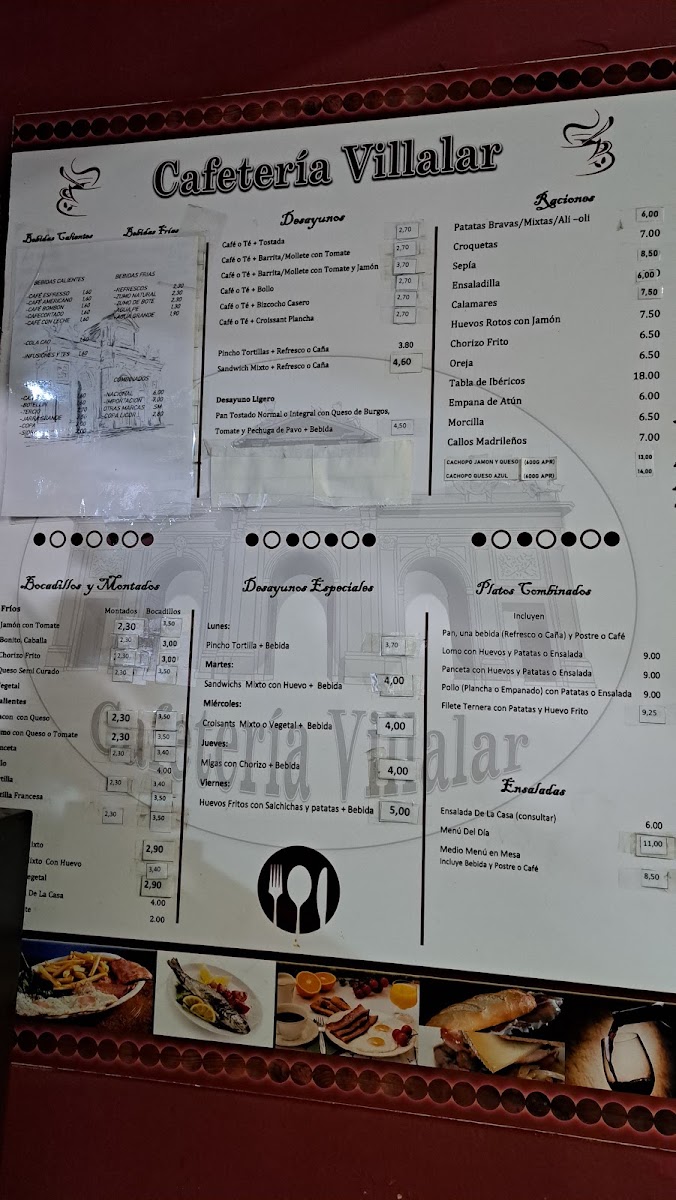 Cafetería Villalar menu board