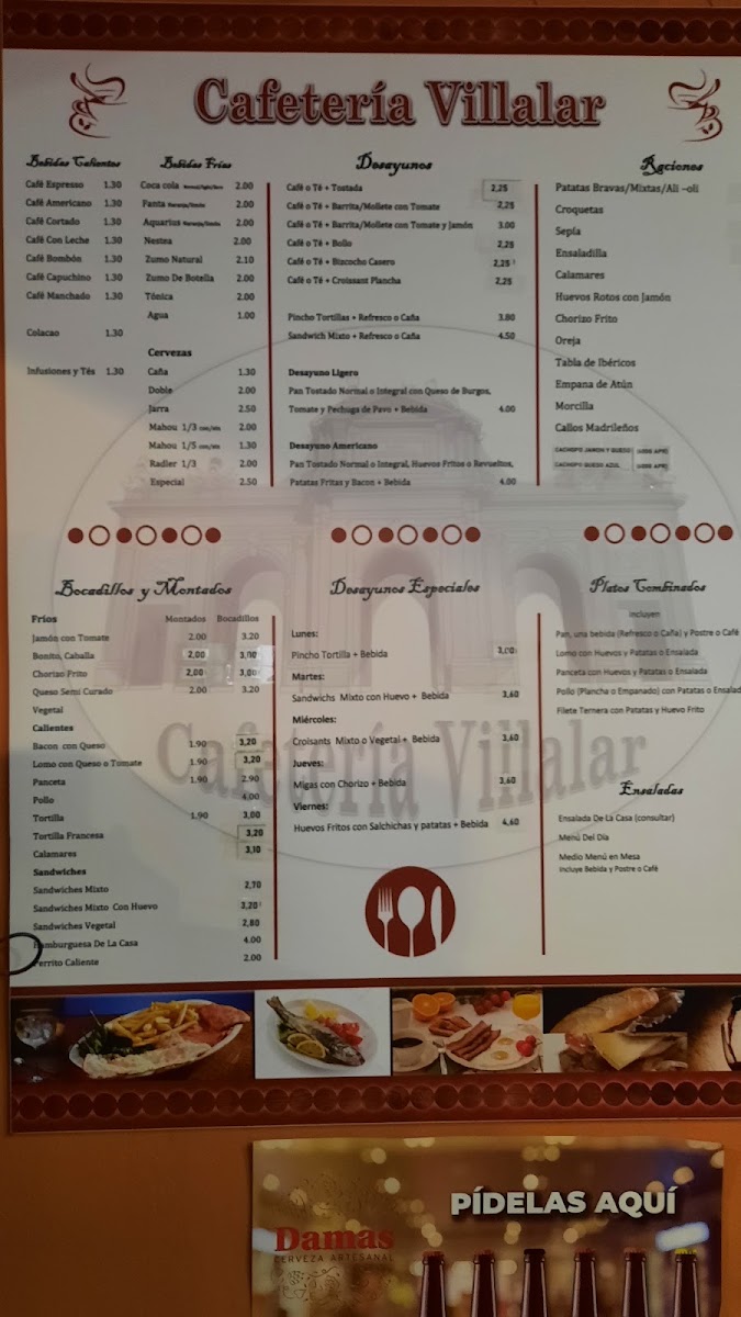 Cafetería Villalar menu board