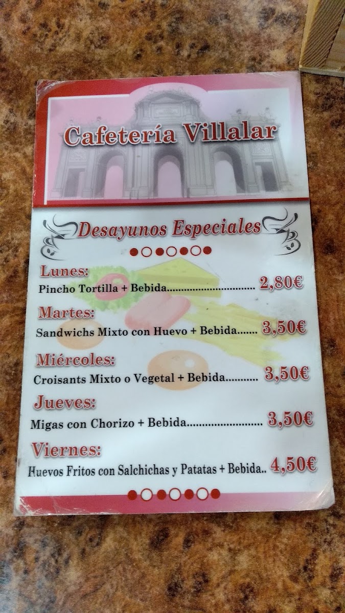 Cafetería Villalar menu board