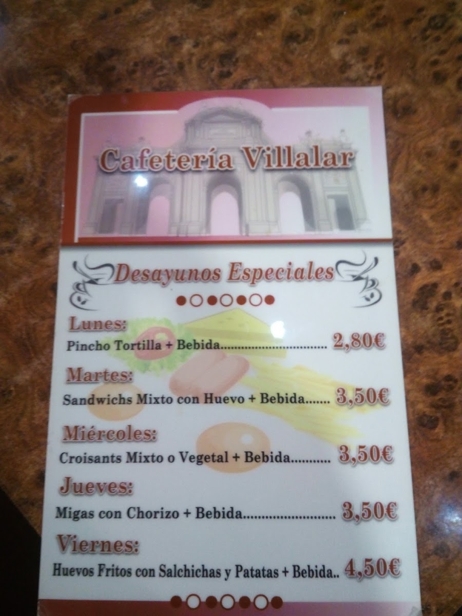 Cafetería Villalar menu board