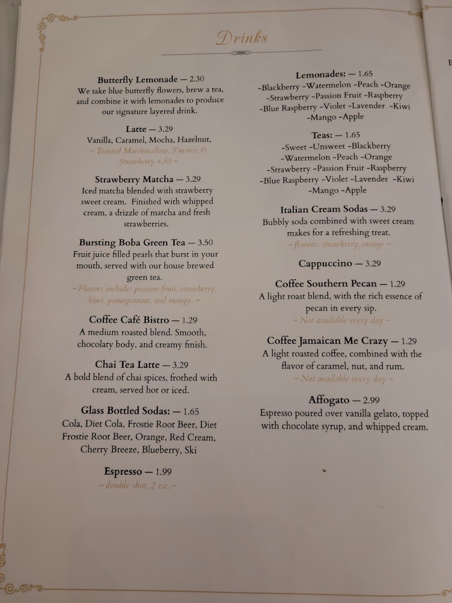 Café Bloom menu board