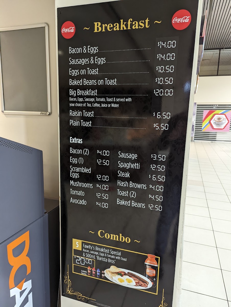 Fawlty's Fine Food menu board