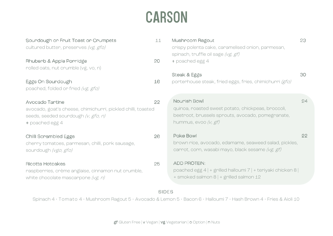 Carson Cafe menu board