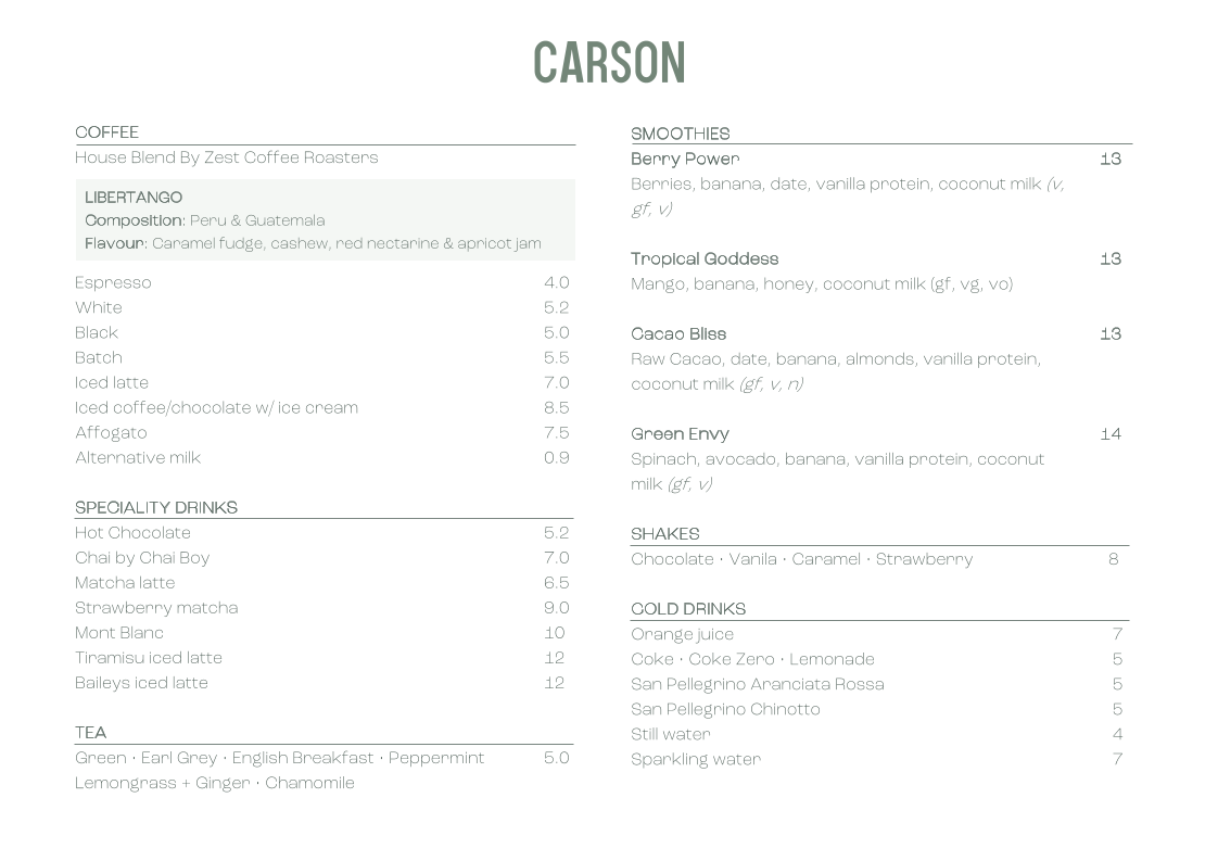 Carson Cafe menu board