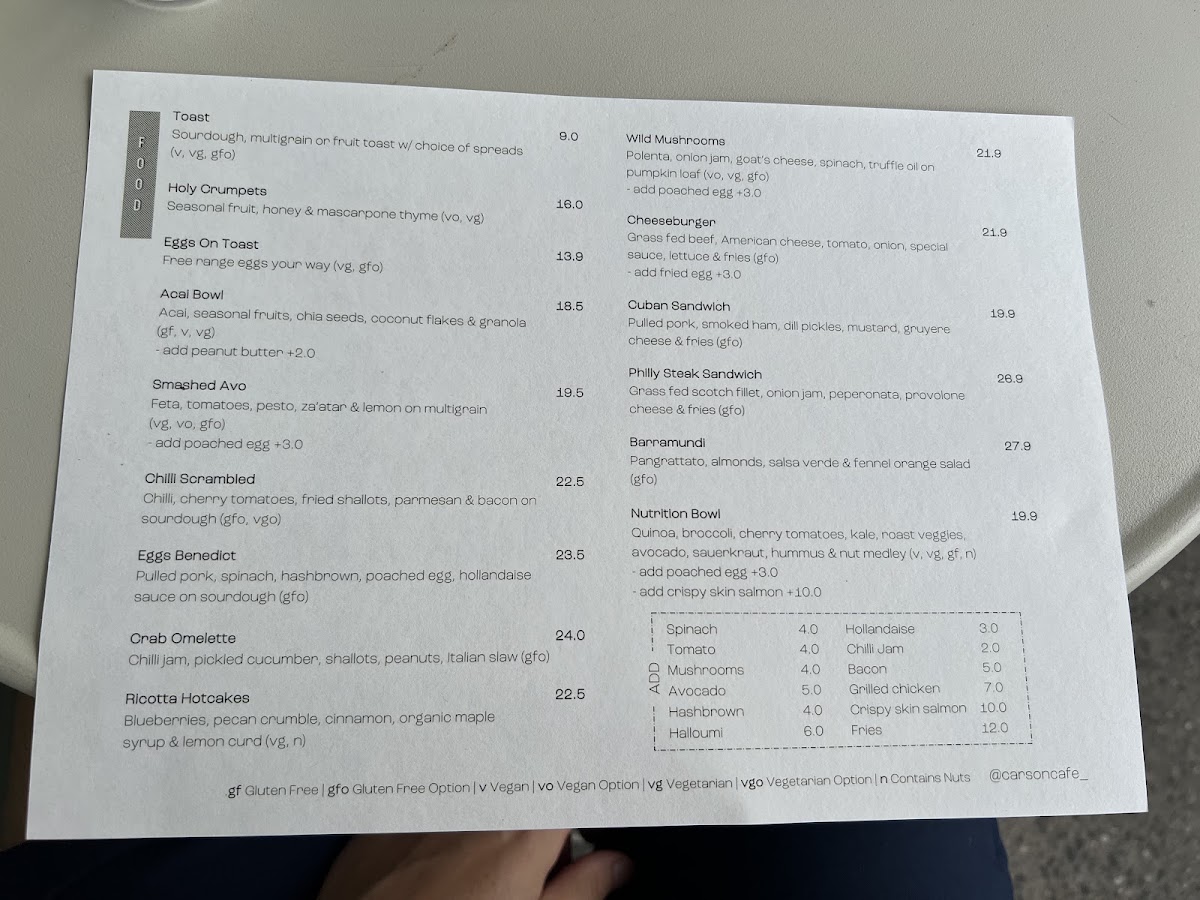 Carson Cafe menu board