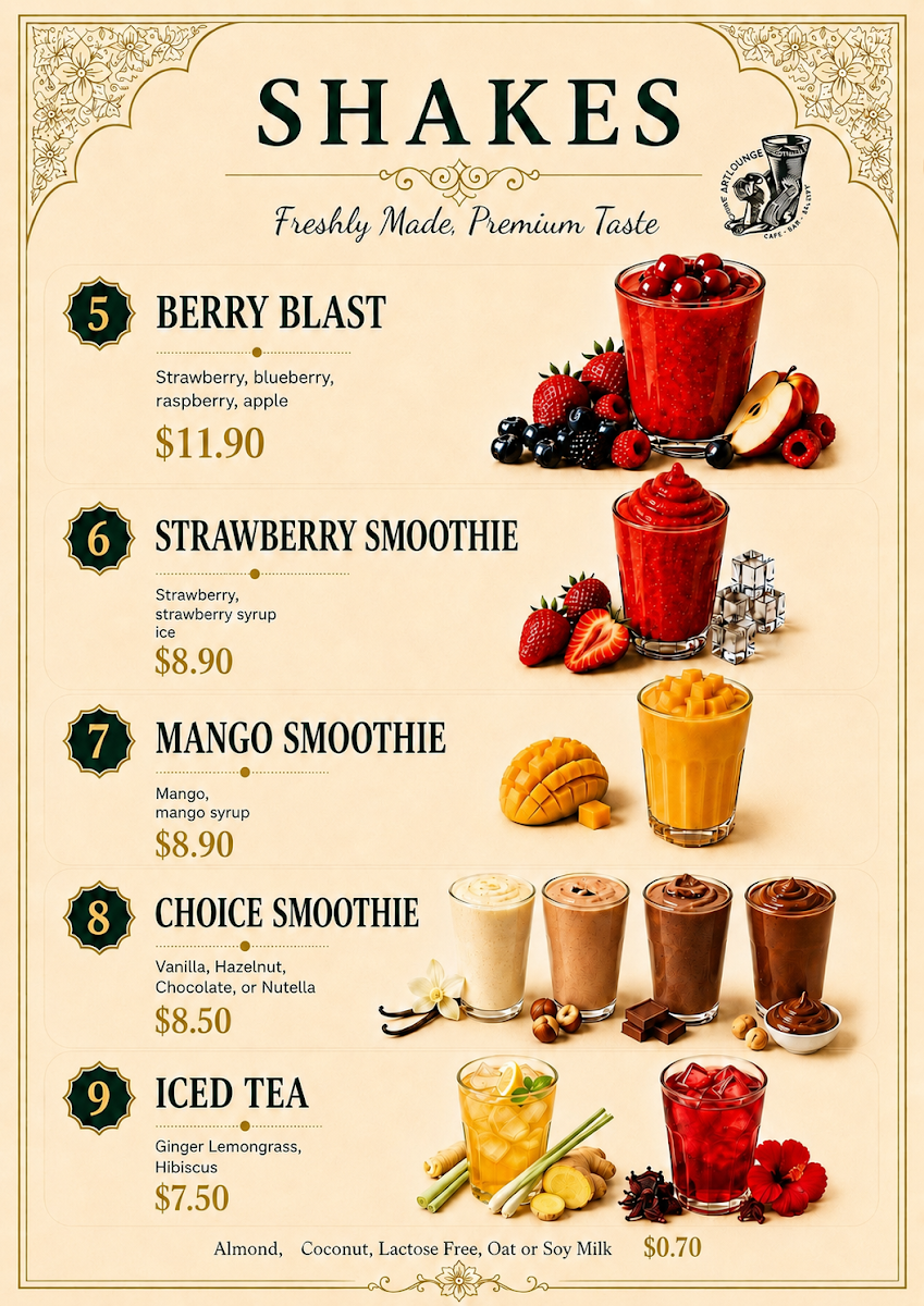 Cyrus Artlounge menu board