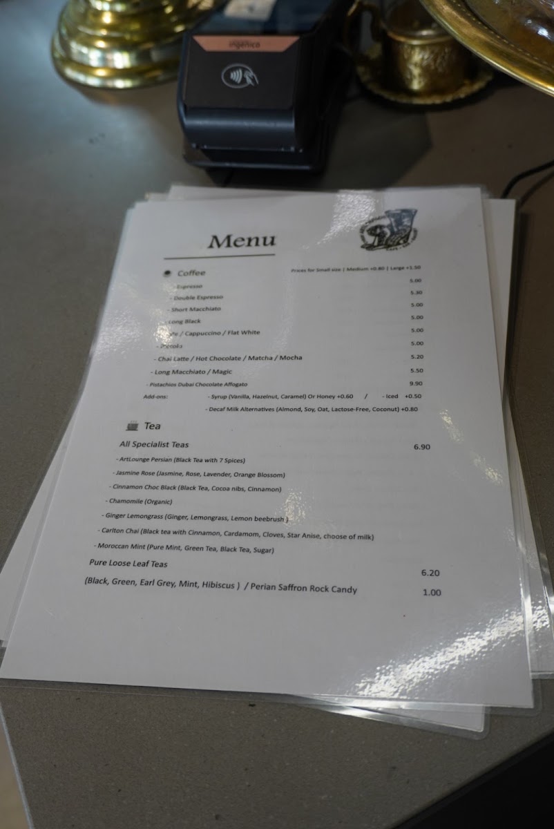 Cyrus Artlounge menu board