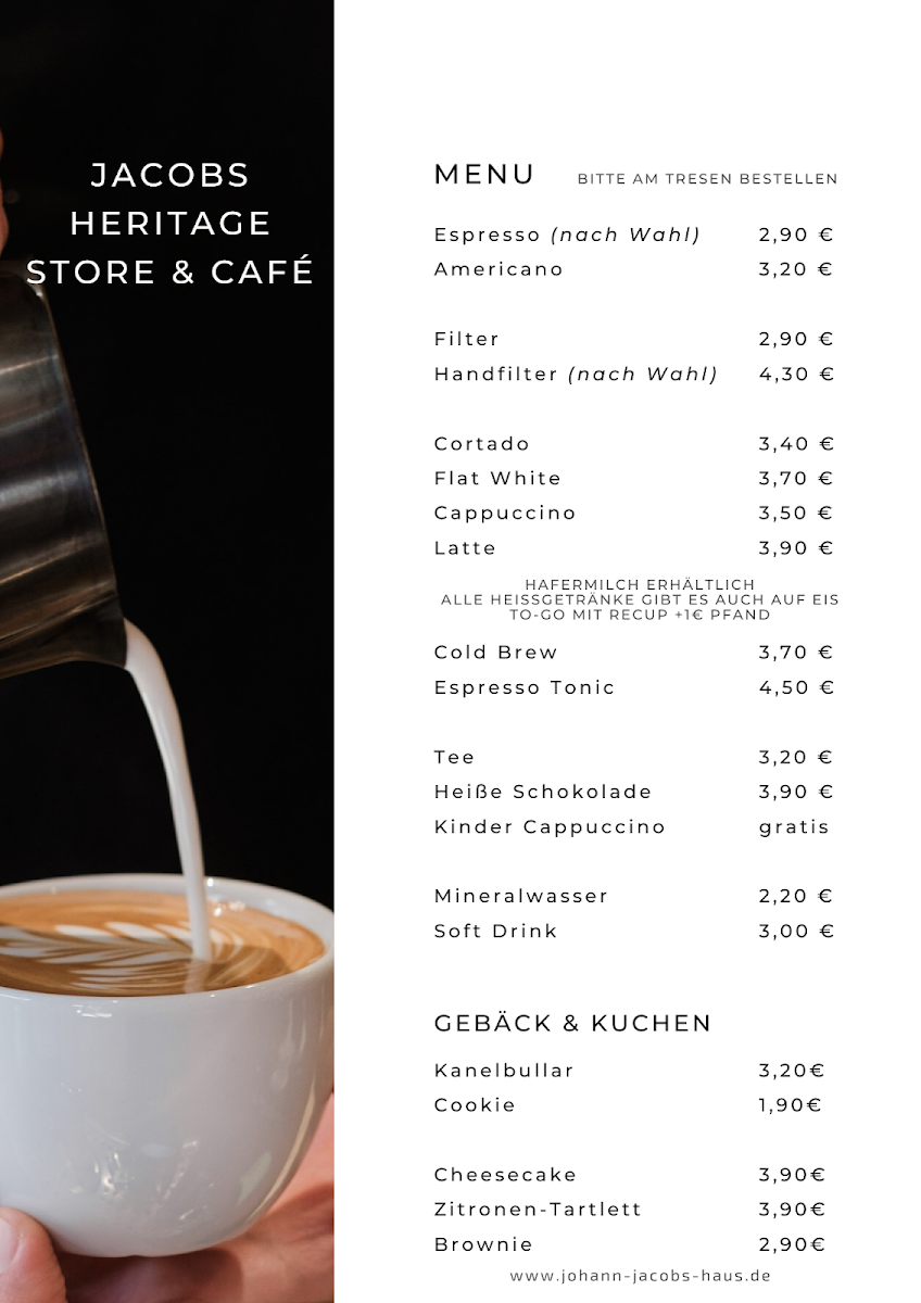 Johann Jacobs House menu board