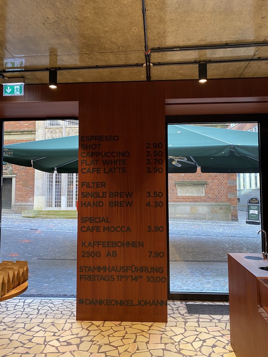 Johann Jacobs House menu board