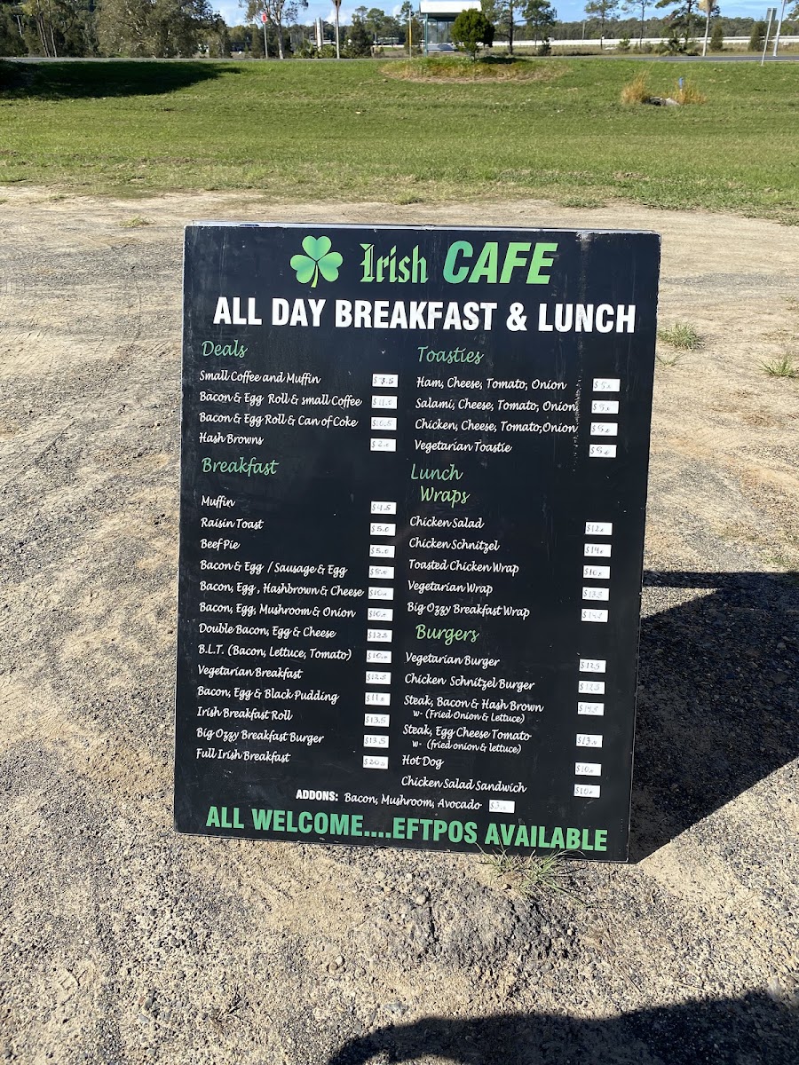 Irish Cafe menu board