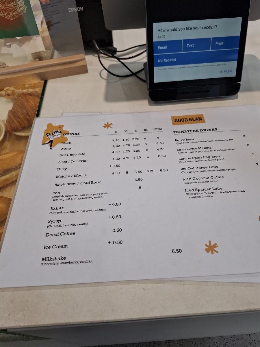 Good Bean Gardiner menu board