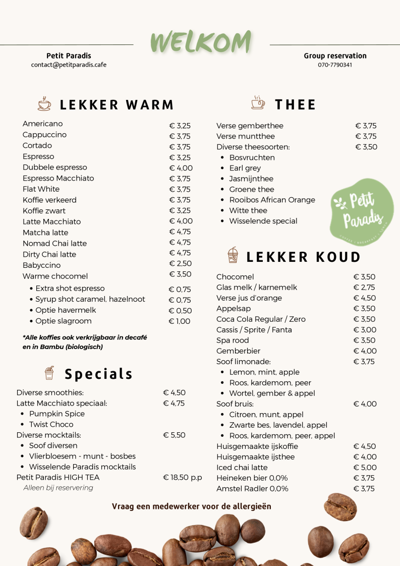 Petit Paradis menu board