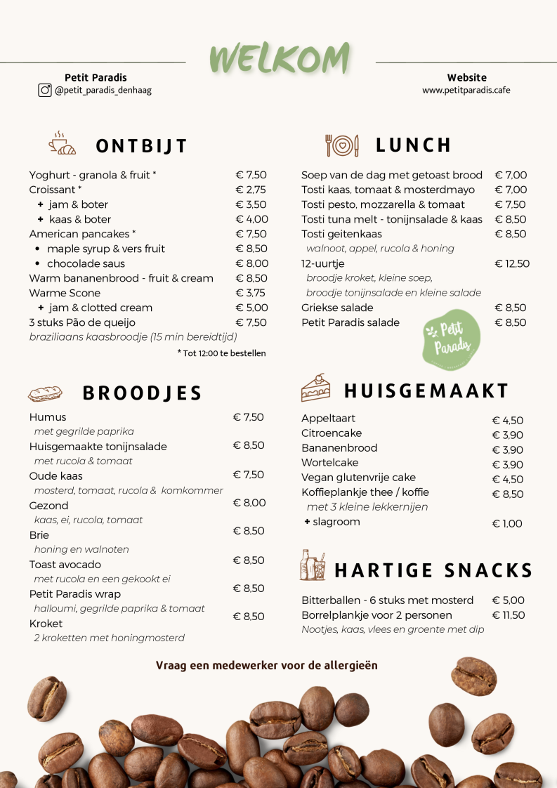 Petit Paradis menu board