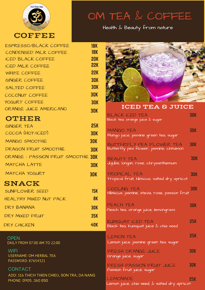 OM Tea & Coffee menu board