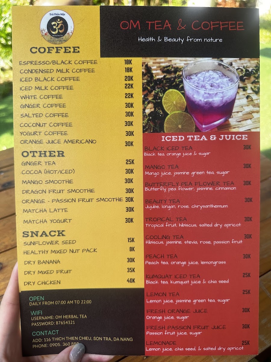 OM Tea & Coffee menu board