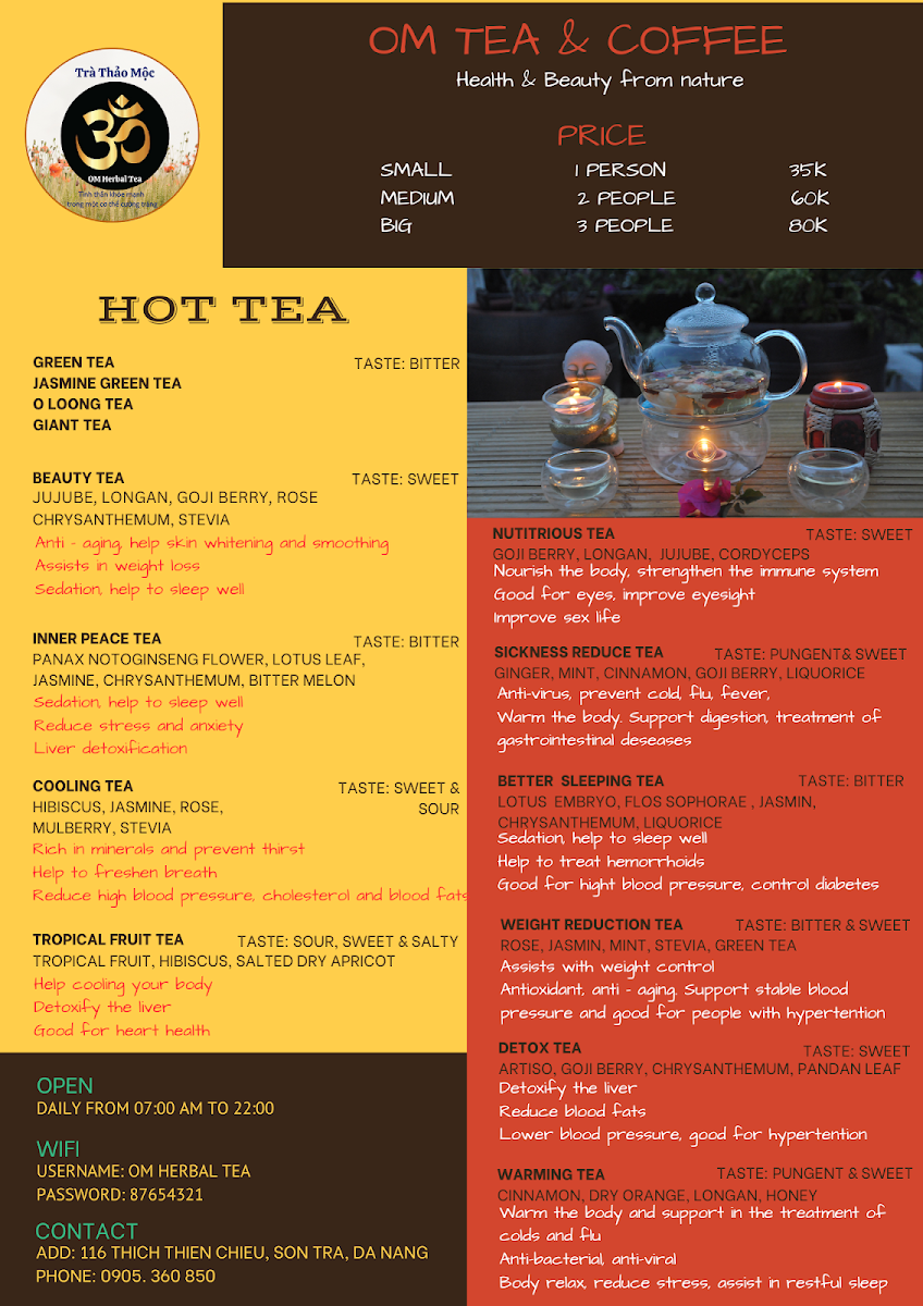 OM Tea & Coffee menu board