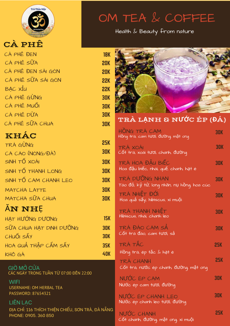 OM Tea & Coffee menu board