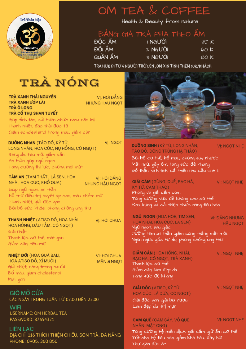 OM Tea & Coffee menu board