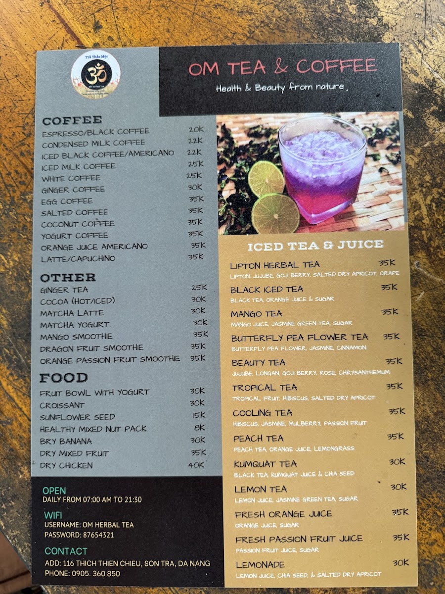 OM Tea & Coffee menu board