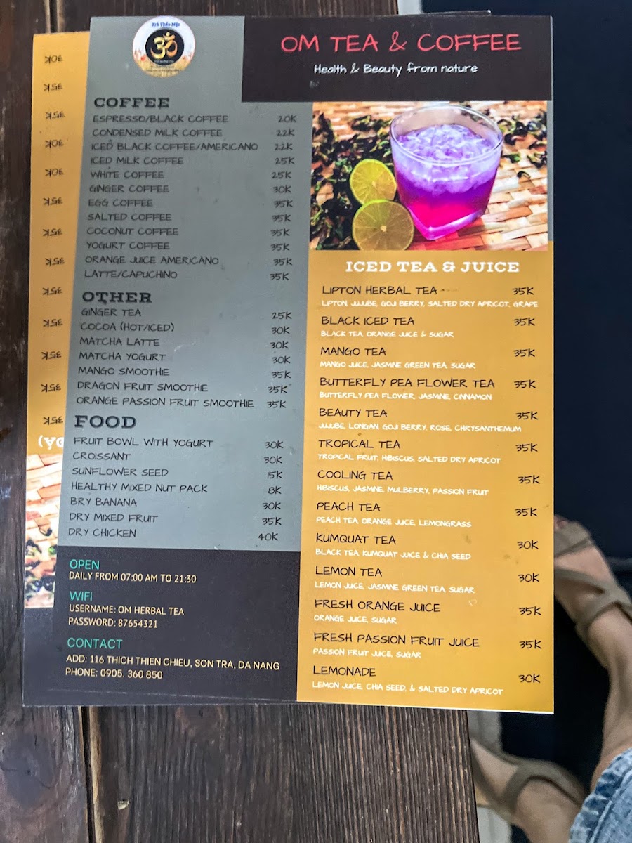 OM Tea & Coffee menu board