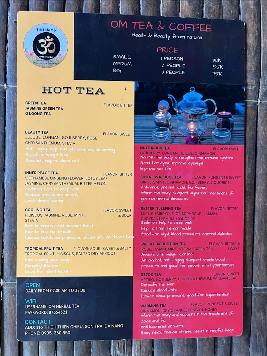 OM Tea & Coffee menu board