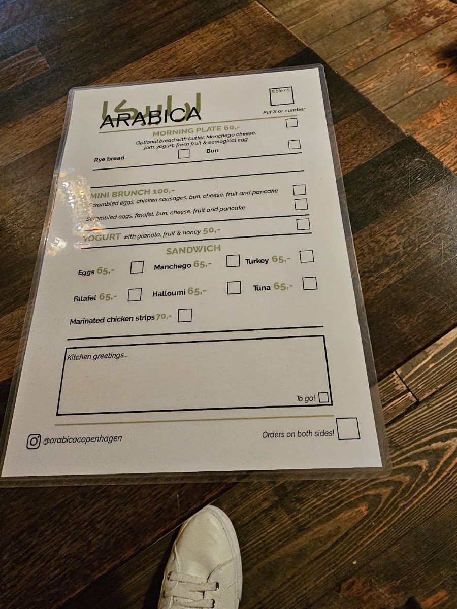 Arabica menu board