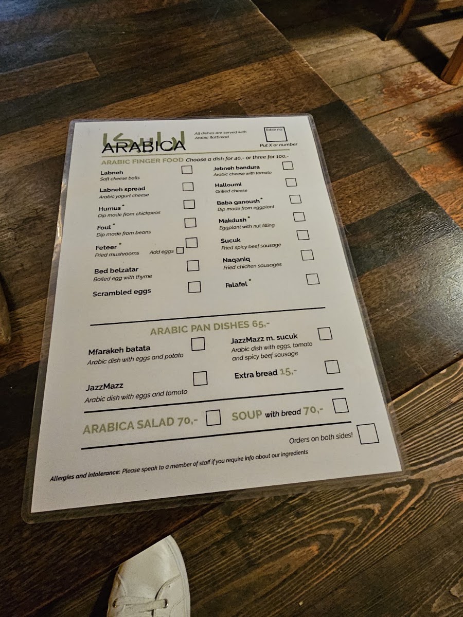 Arabica menu board