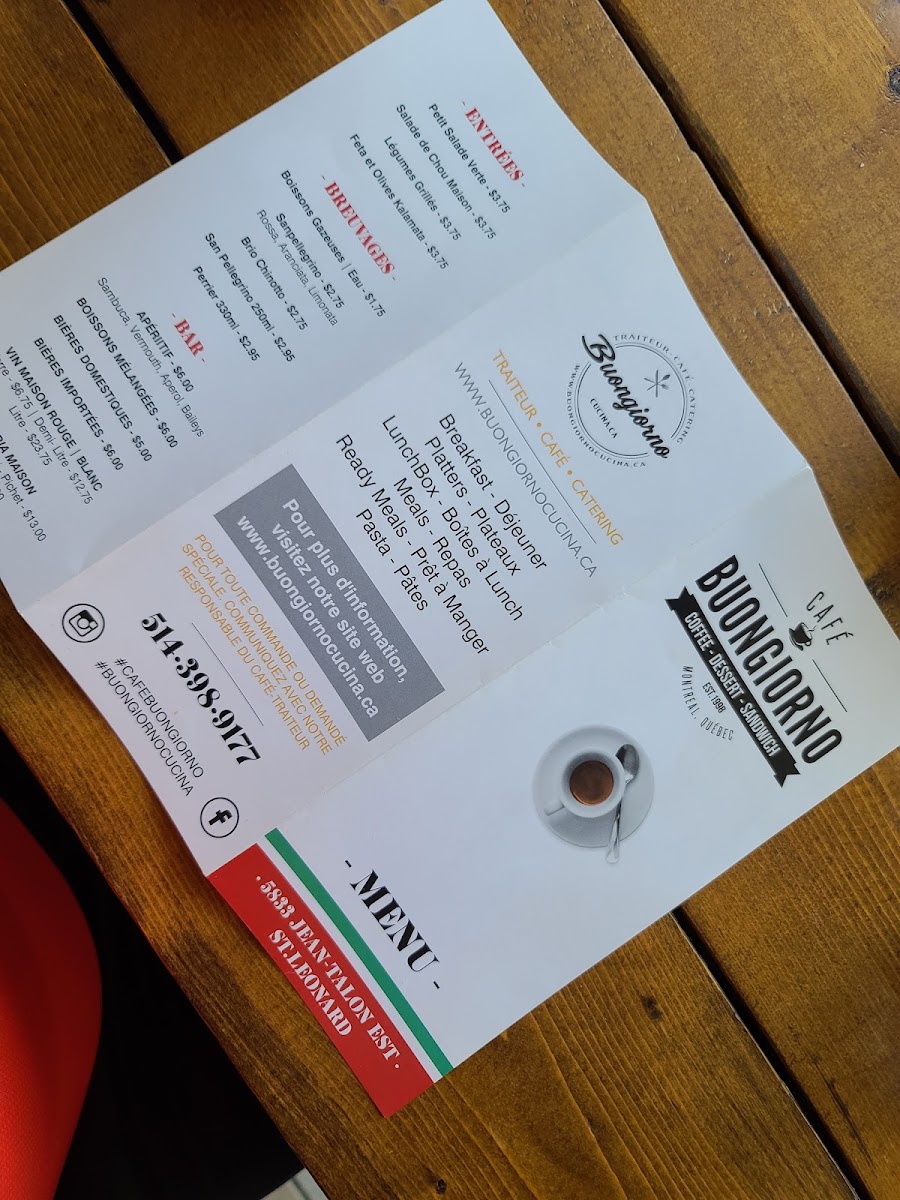 Café Buongiorno menu board