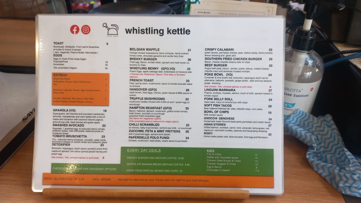 Whistling Kettle Cafe Hampton menu board